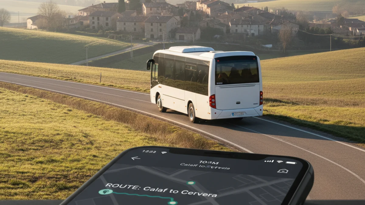 Generic image of an on-demand transport minibus driving on a rural road in the Segarra region.