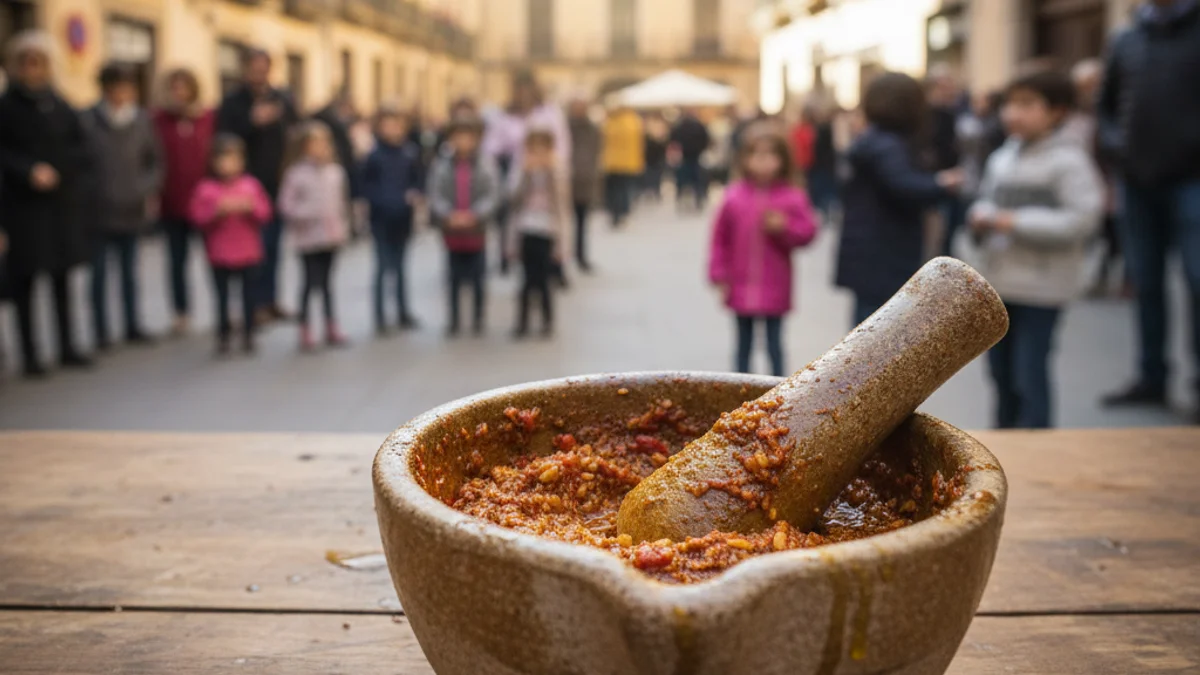 Generic image of a mortar with xató sauce during a popular gastronomic festival.