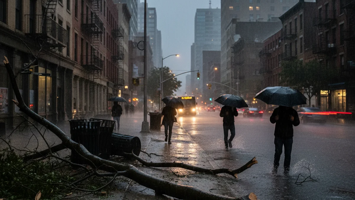 Imatge d'un carrer amb branques d'arbres a terra a causa del fort vent.
