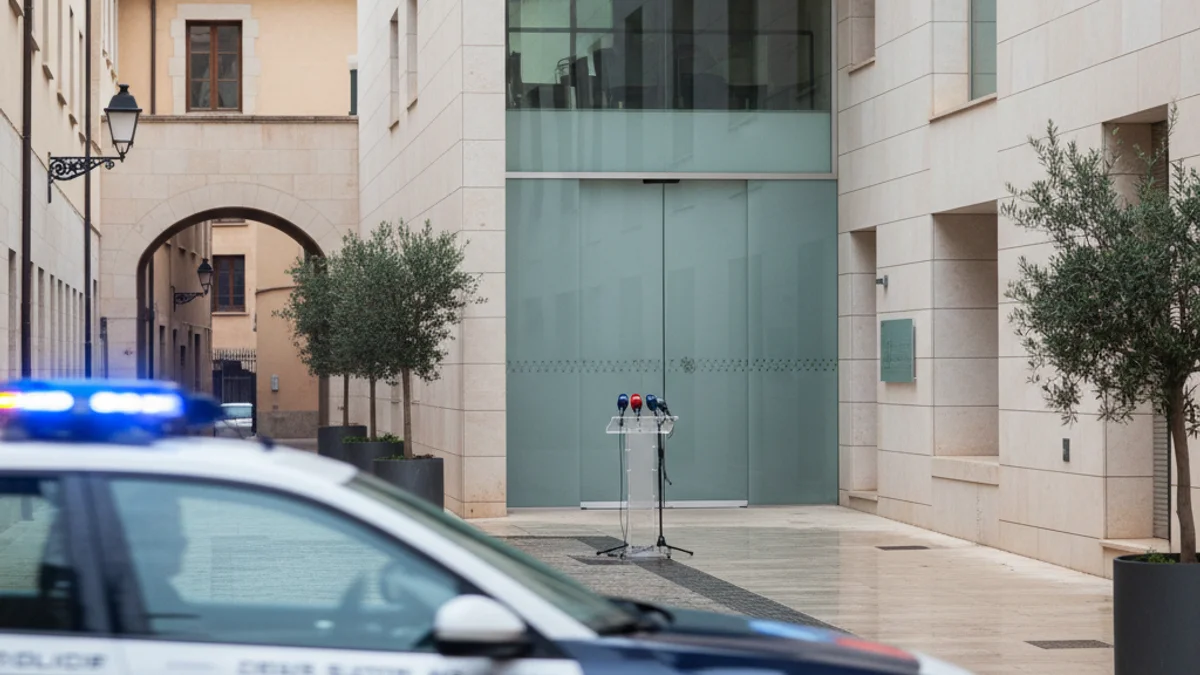 Generic image of a modern police station with emergency lights.