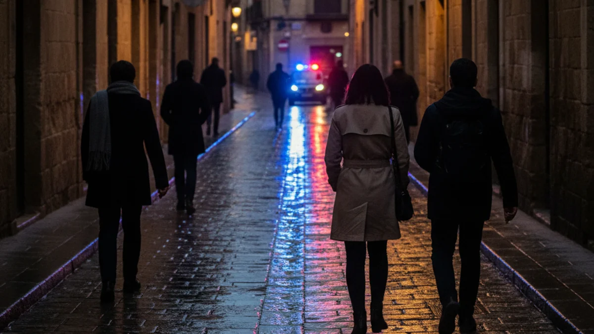 Generic image of police lights reflected on a street at night to symbolize public safety.