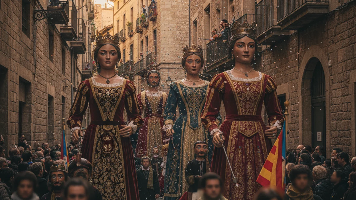 Imagen genérica de los Gegants del Pi desfilando por el barrio Gótico de Barcelona.