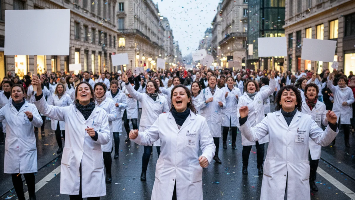 Imatge genèrica d'una manifestació de professionals sanitaris amb bates blanques en un carrer de la ciutat.