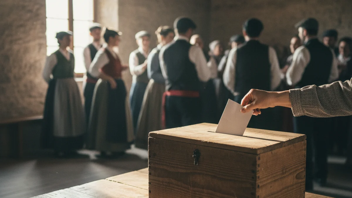 Imatge genèrica d'una urna electoral durant una jornada de votació en un entorn rural.