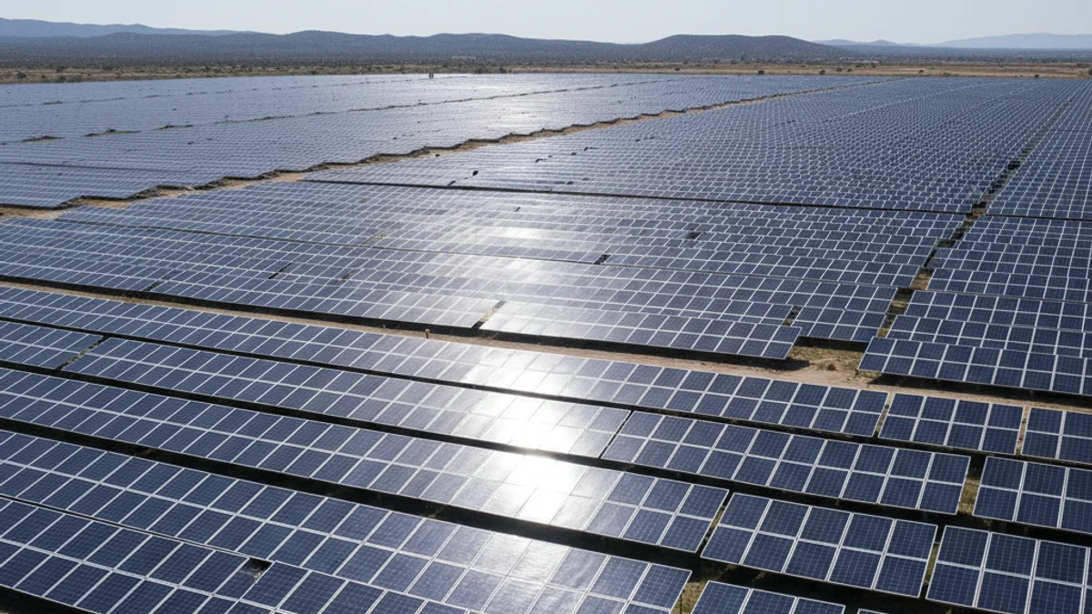 Panells solars en un parc fotovoltaic amb la llum del sol intensa, simbolitzant la sobreproducció d'energia.
