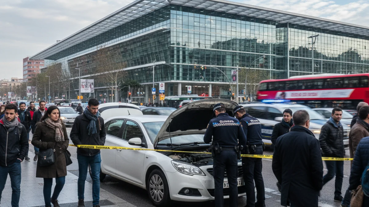 Generic image of a police checkpoint inspecting a VTC vehicle on a Barcelona avenue.