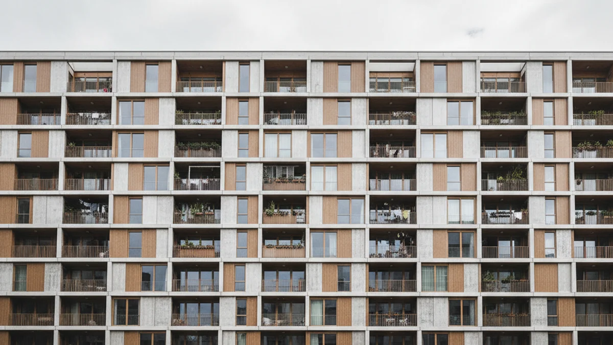 Vista genèrica d'un bloc d'habitatges moderns amb un cel clar, simbolitzant la construcció social.