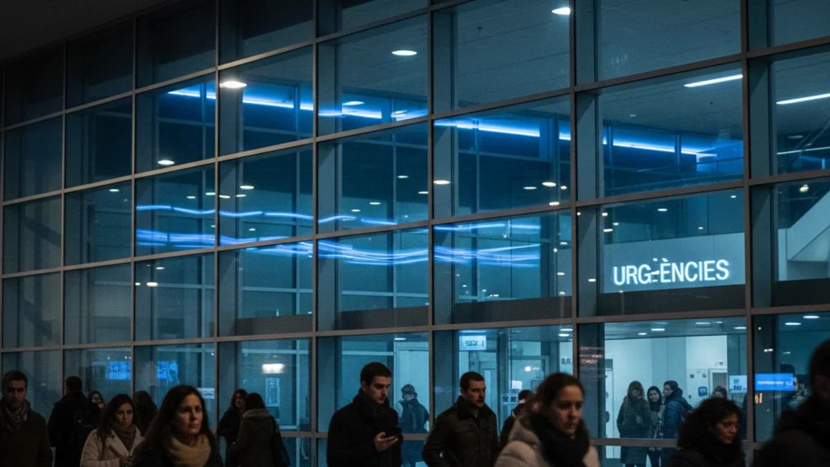 Imatge genèrica de la façana d'un hospital il·luminada durant la nit.