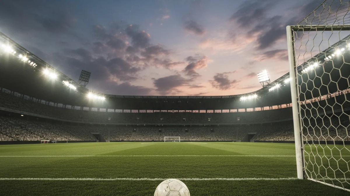 Imatge genèrica de la gespa d'un estadi de futbol sota els focus de nit.
