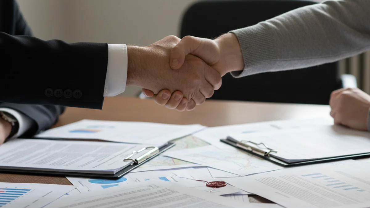 Representació visual de la negociació política, amb documents i mans sobre una taula de reunions.