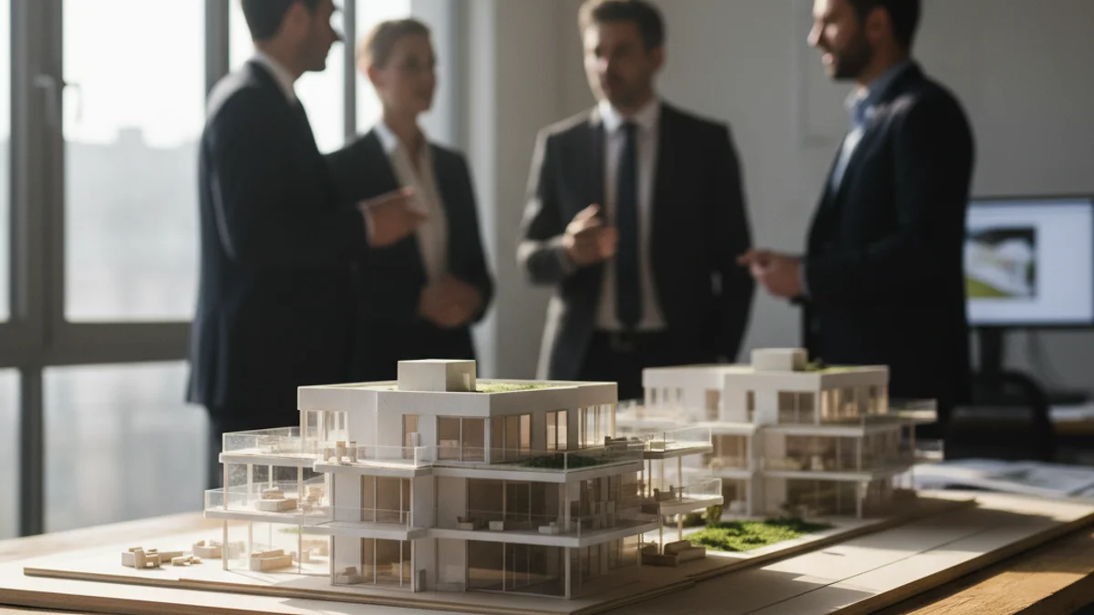 Imatge genèrica d'una maqueta d'edificis d'habitatges en una oficina de planificació urbana.