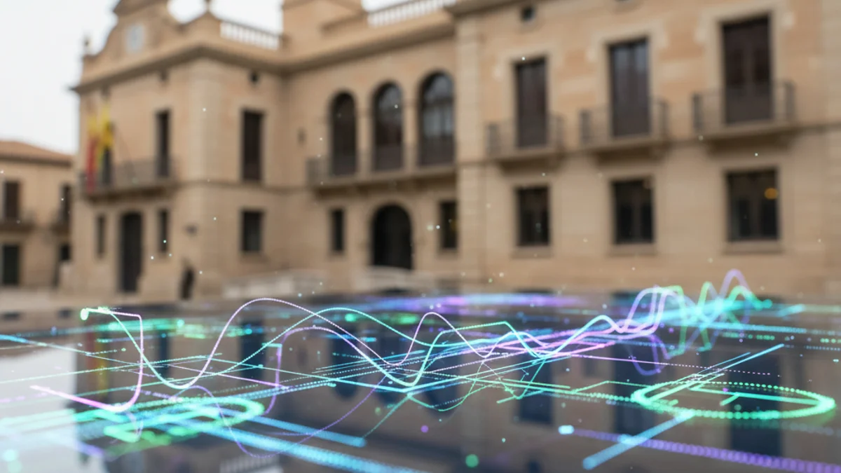 Imagen genérica de una interfaz digital que representa la inteligencia artificial en un entorno urbano.