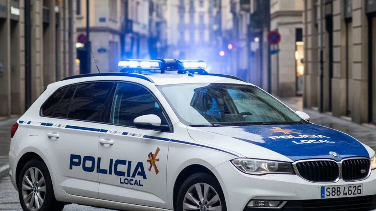 Imatge genèrica d'un vehicle de la Policia Local patrullant per un carrer urbà.