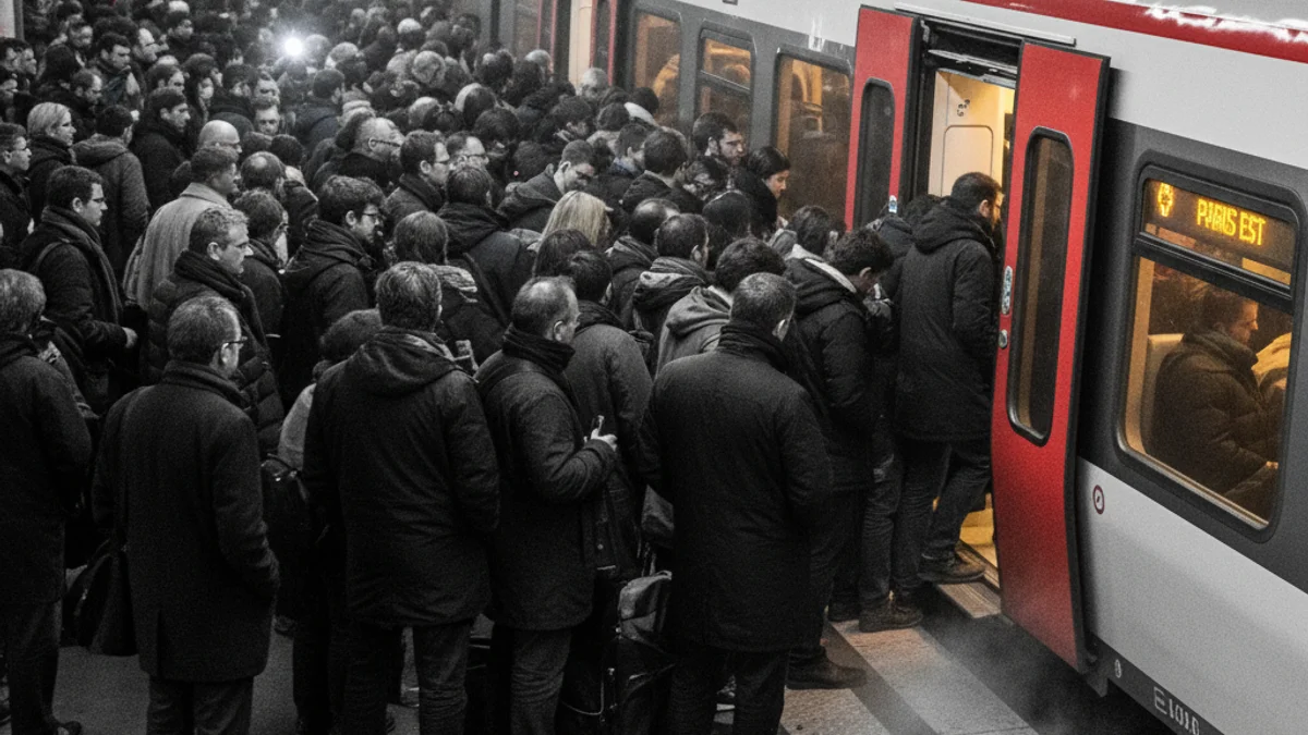 Imatge genèrica de passatgers intentant pujar a un tren de Rodalies completament ple.