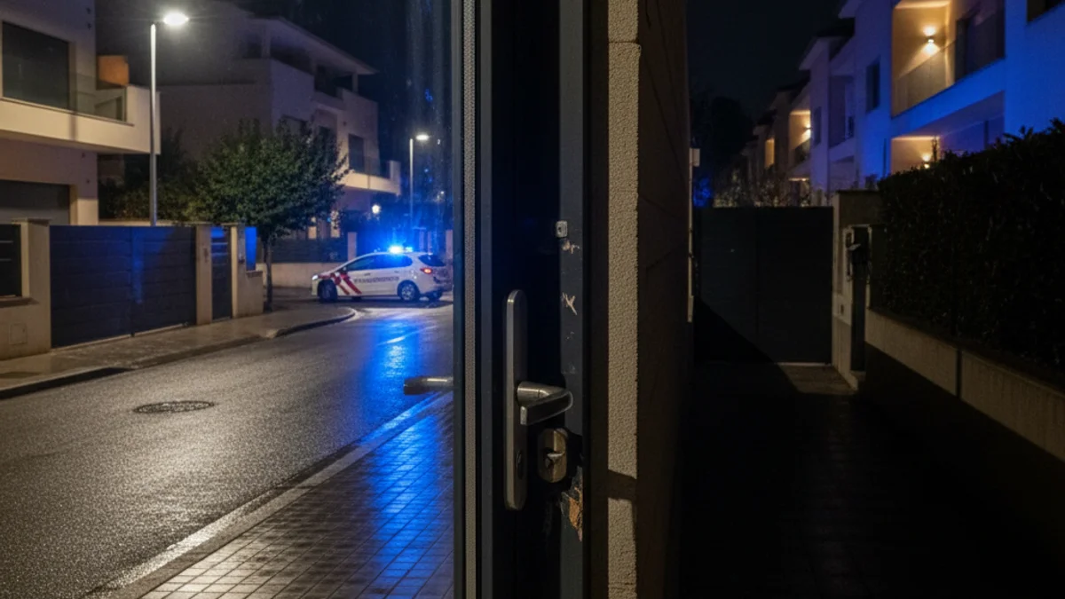 Imagen genérica de una calle residencial de noche con la presencia de patrullas policiales.
