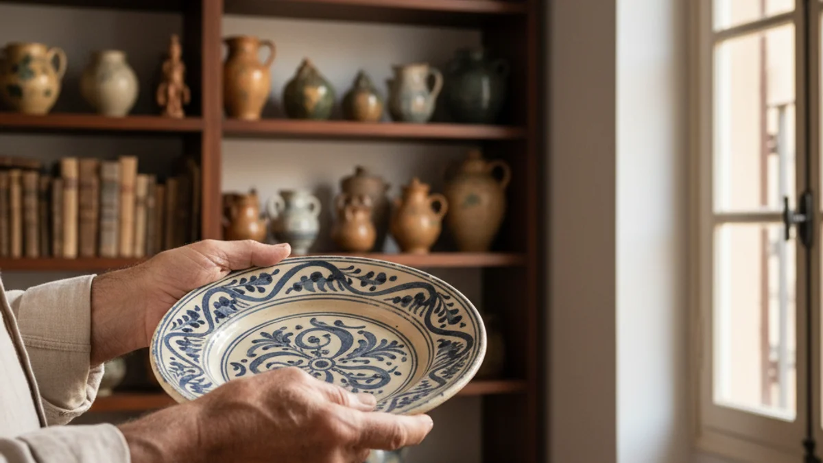 Imatge genèrica d'un col·leccionista d'antiguitats examinant una peça de ceràmica.