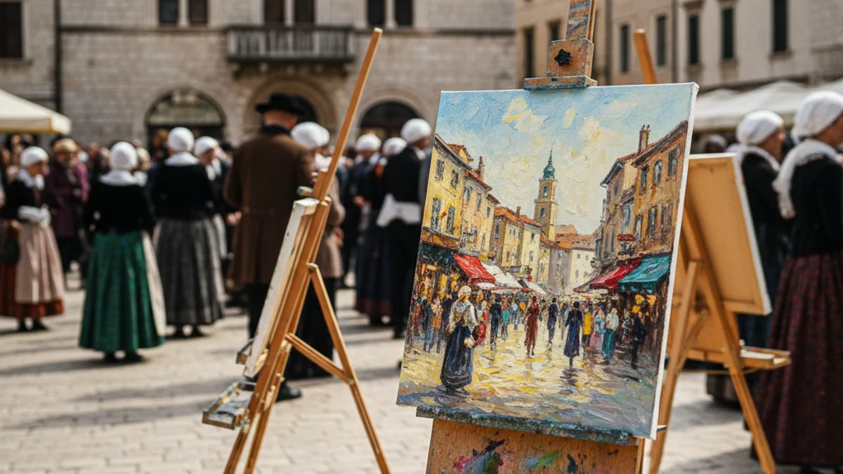 Imagen genérica de un caballete con una pintura al aire libre durante un concurso artístico.