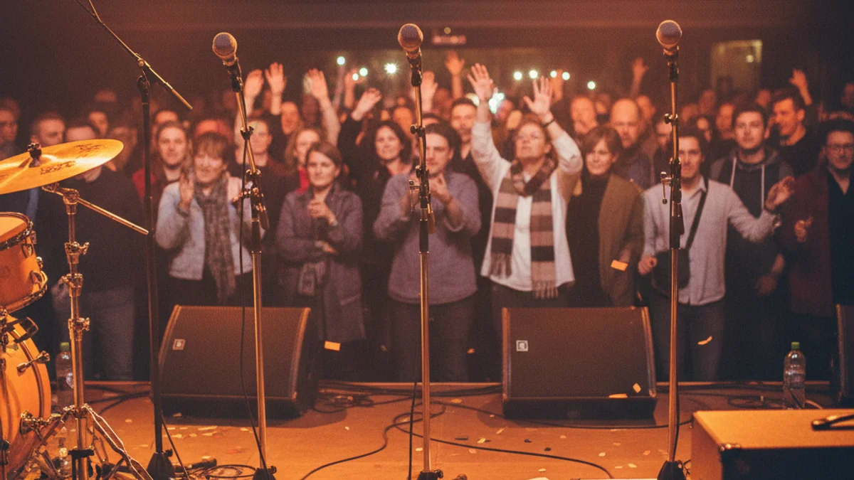 Imatge genèrica d'un escenari de concerts amb il·luminació càlida i públic al fons.