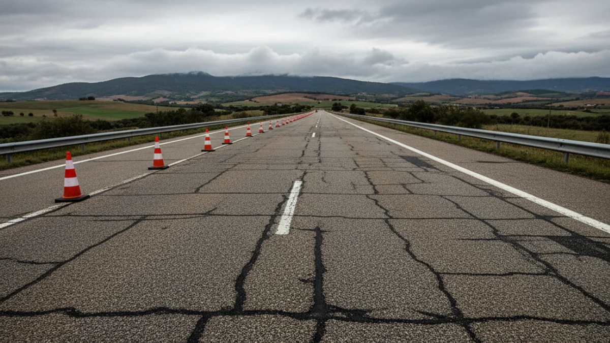 Imatge genèrica d'un carril tallat en una autovia amb cons de senyalització per obres de manteniment.