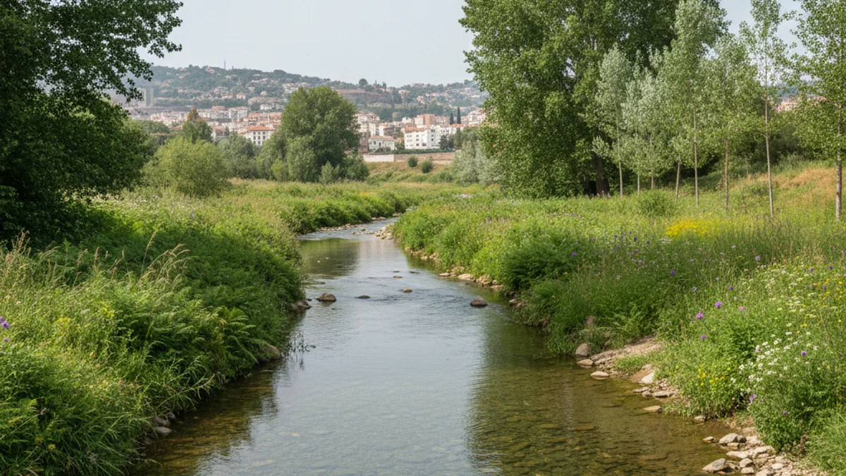Generic image of a riverbed undergoing natural recovery with riverside vegetation.
