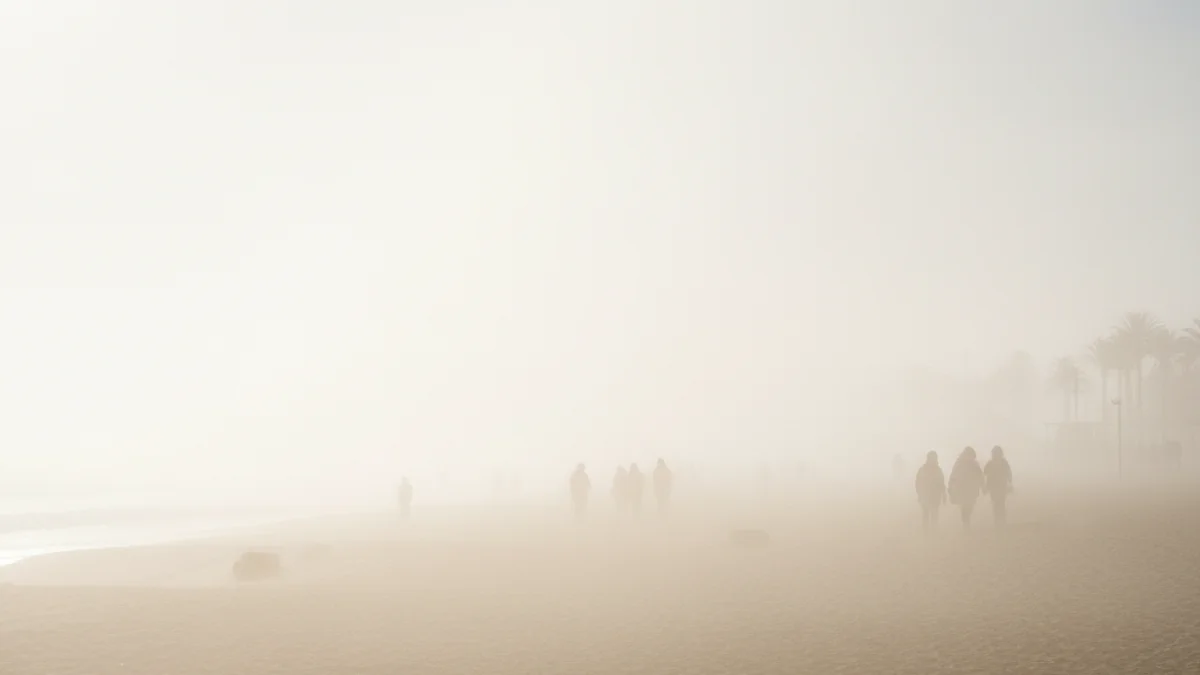 Generic image of sea fog covering a beach on the Catalan coast.