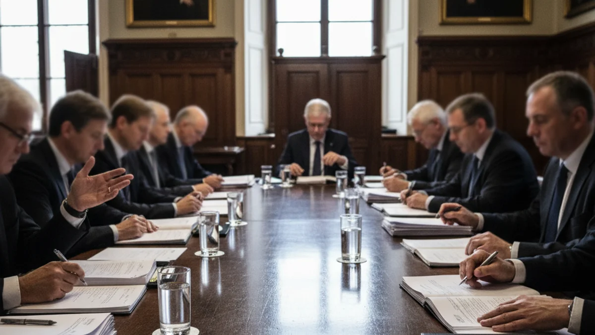 Taula de reunió formal amb documents, simbolitzant el diàleg entre la Cambra de Comerç i l'empresariat.