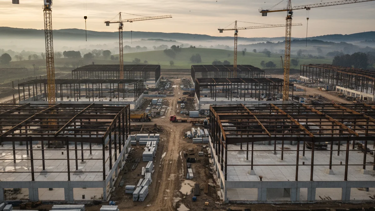 Imatge genèrica d'un polígon logístic en construcció en una zona rural.