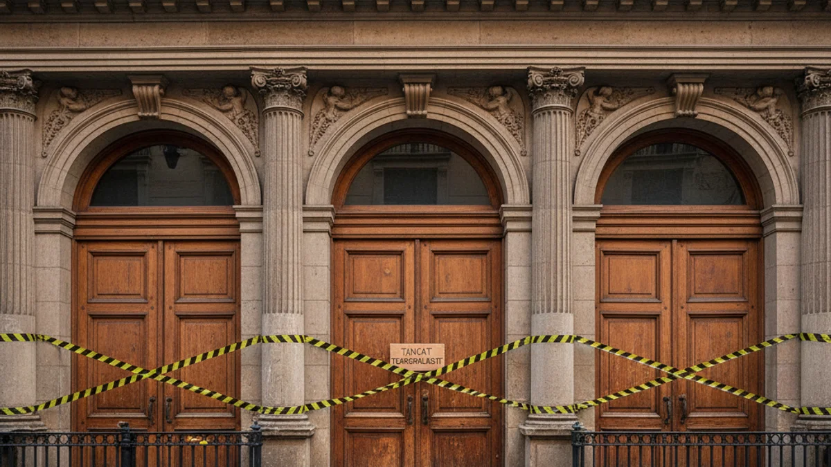 Imatge genèrica de la façana d'un teatre clàssic amb les portes tancades.