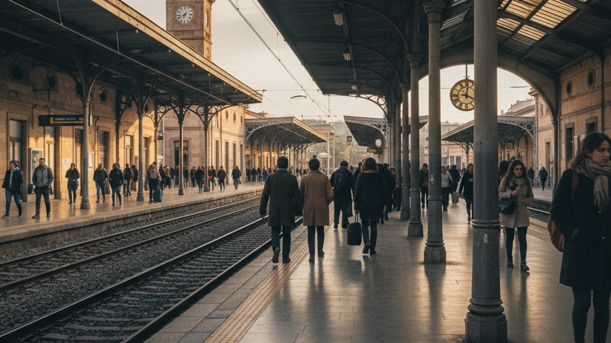 Generic image of train tracks passing through an urban station.