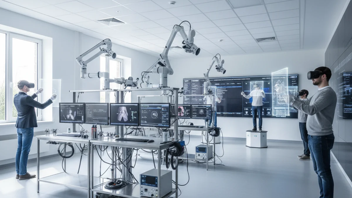 Imatge genèrica d'un laboratori de simulació mèdica amb aparells de laparoscòpia.