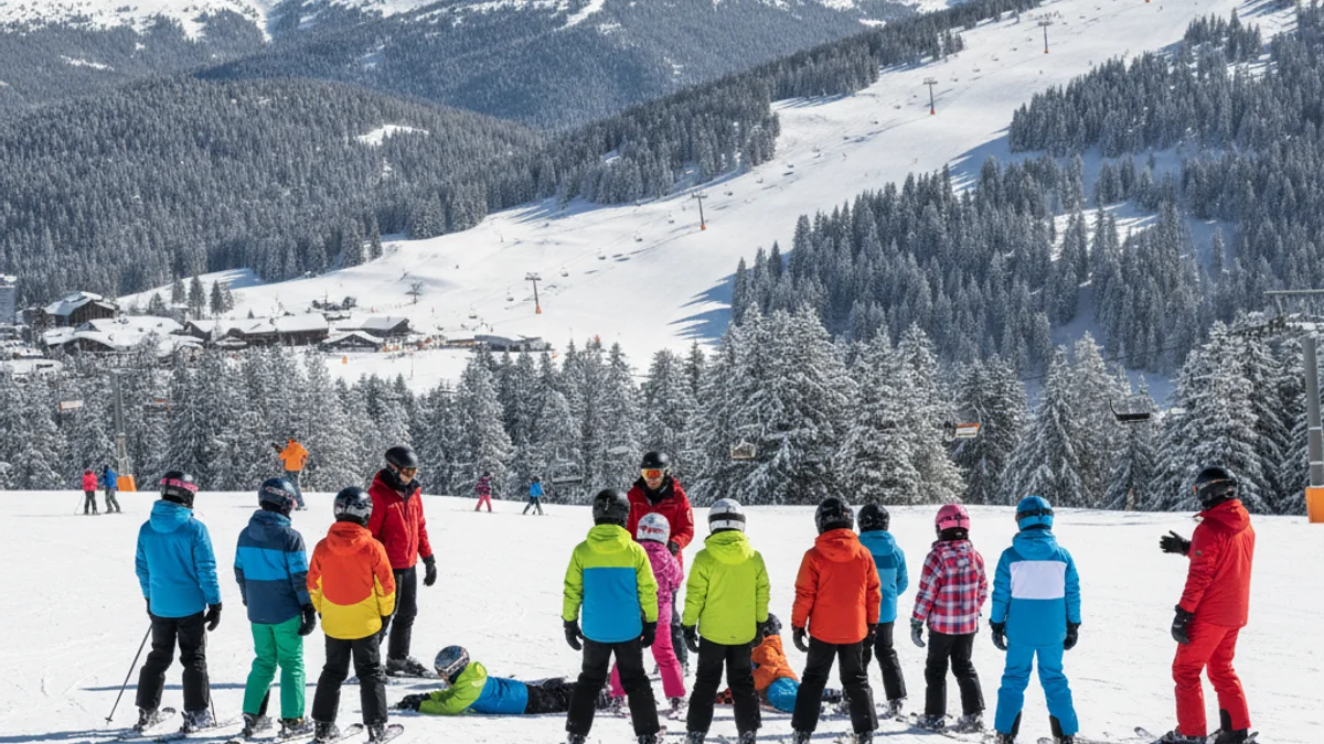 Imatge genèrica d'estudiants practicant esquí durant una setmana blanca a la Cerdanya.