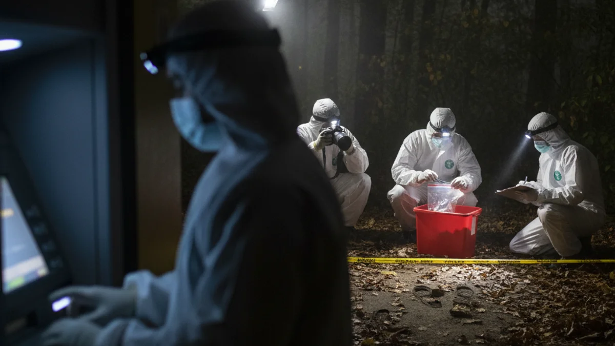 Imatge genèrica d'un caixer automàtic o una escena de recerca policial en un bosc, relacionada amb una investigació criminal.