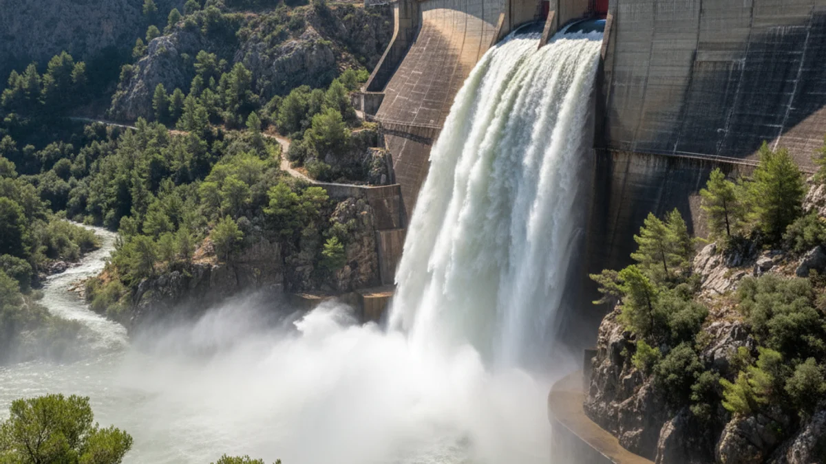 Imatge genèrica de l'aigua sobreeixint per la presa de la Llosa del Cavall.