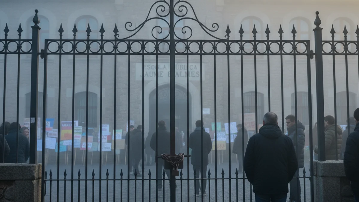 Imatge genèrica de la porta d'un centre educatiu tancada durant una jornada de vaga.