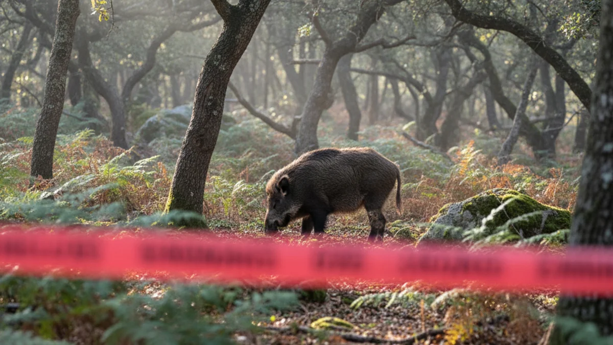 Generic image of a wild boar in a forest environment under sanitary surveillance.