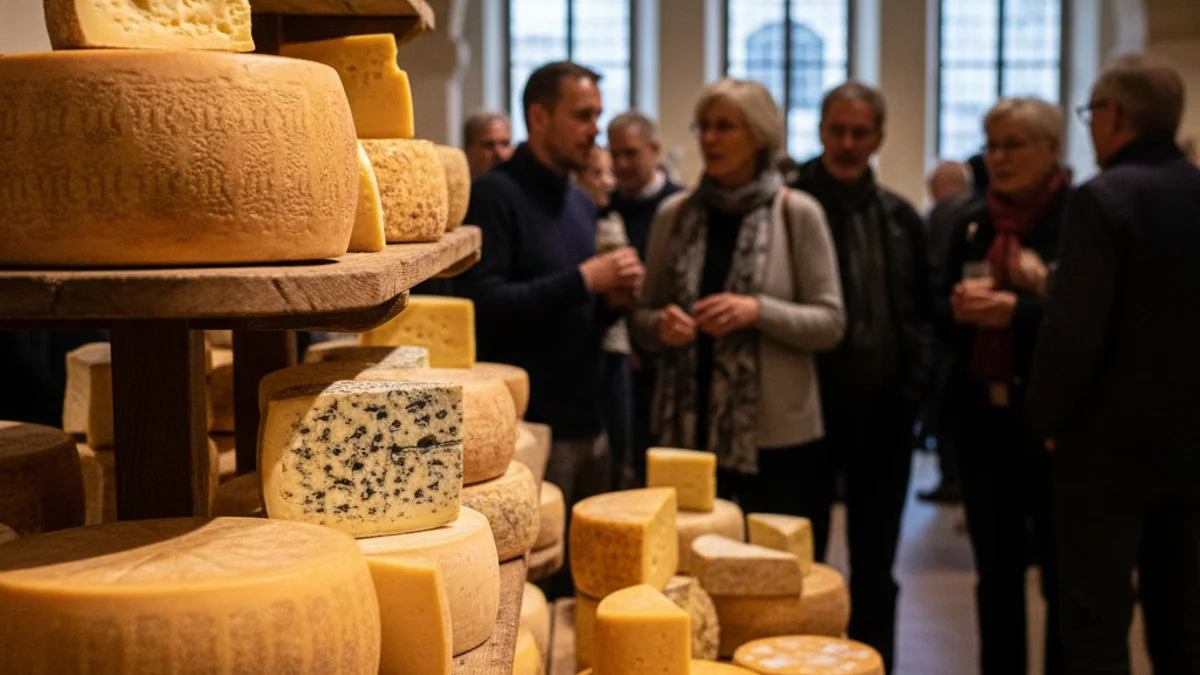 Imatge genèrica d'una exposició de formatges tradicionals en un museu.
