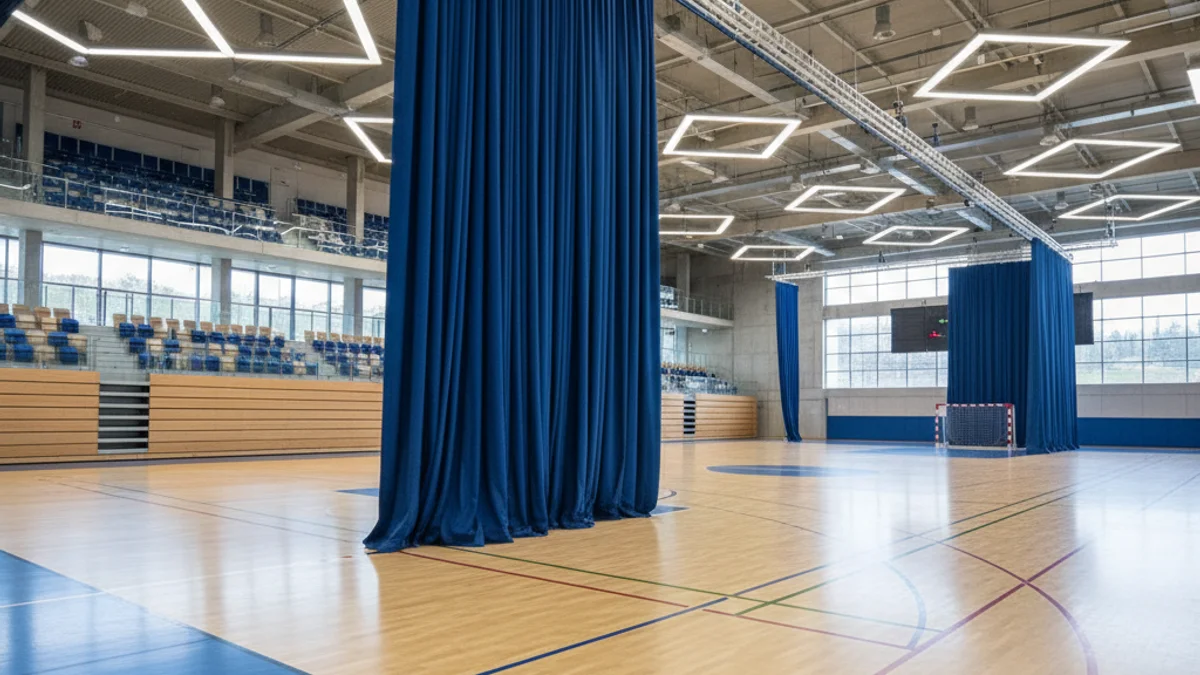 Imatge genèrica de l'interior d'un poliesportiu municipal amb una cortina divisòria.