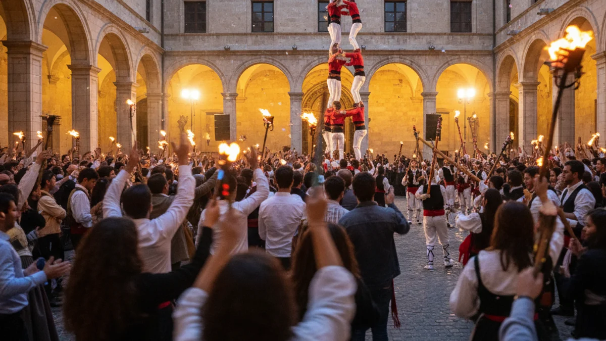 Imatge genèrica d'una celebració cultural universitària amb una flama simbòlica i cultura popular.
