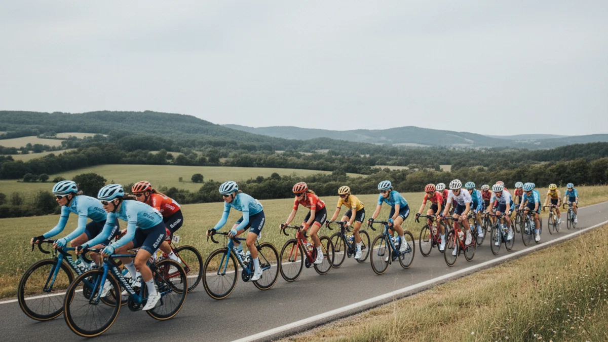 Imatge genèrica d'un grup de ciclistes femenines en una carretera rural, amb muntanyes al fons.