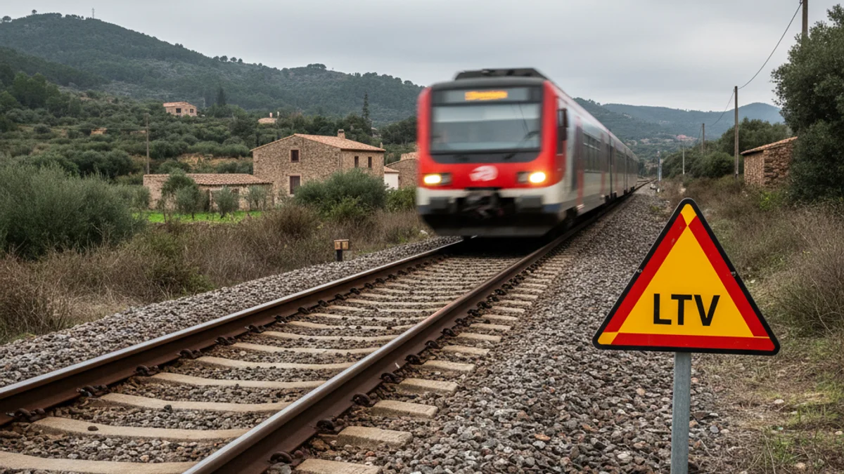 Generic image of train tracks with speed limit signage.