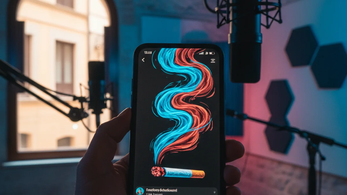 Generic image of a smartphone showing social media and a podcast studio.