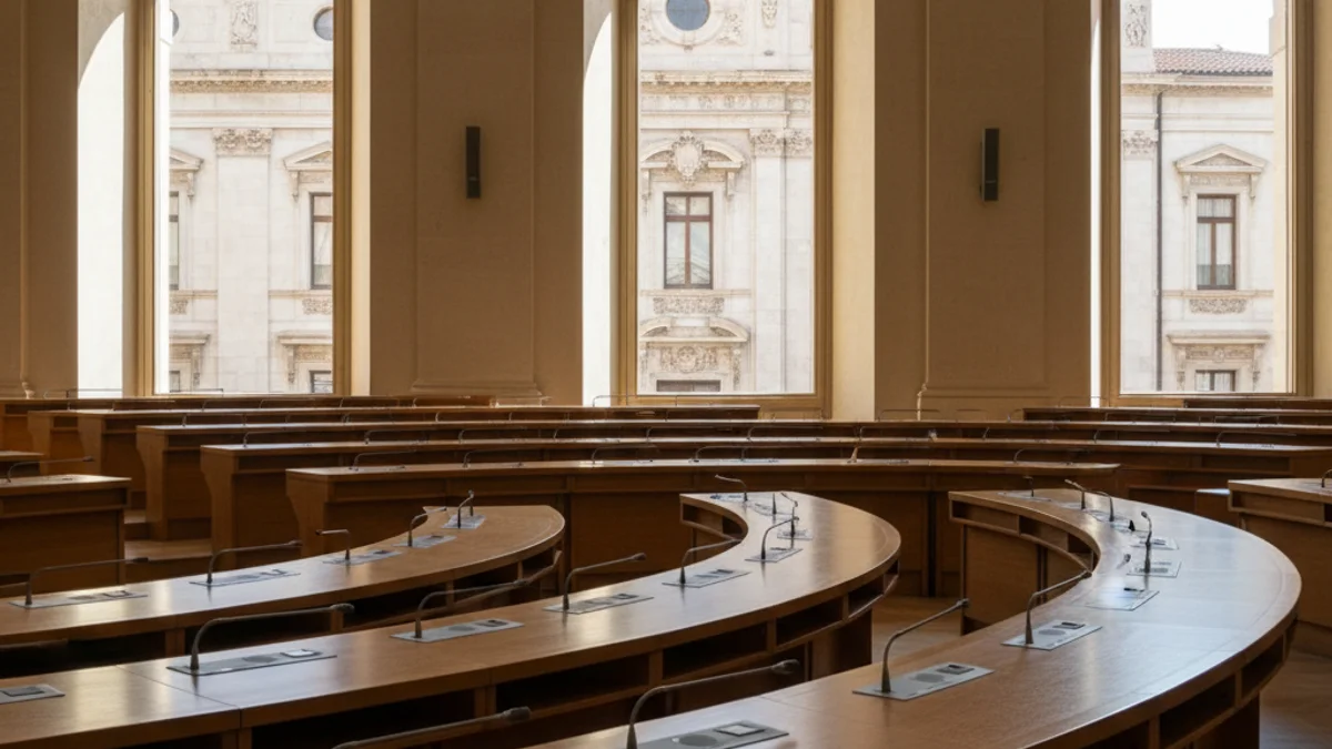 Imatge genèrica d'un micròfon en un faristol durant un ple municipal.