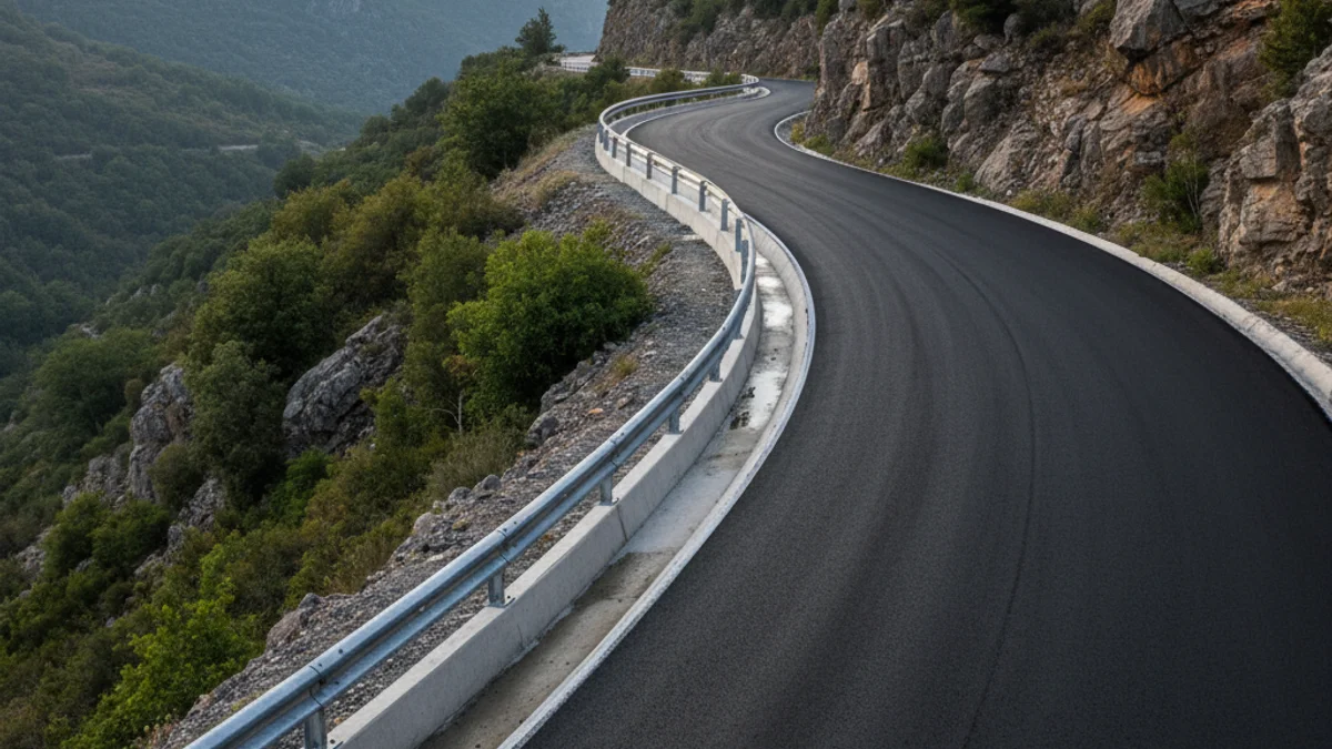 Imatge genèrica d'una carretera de muntanya amb cunetes i barreres de seguretat noves.