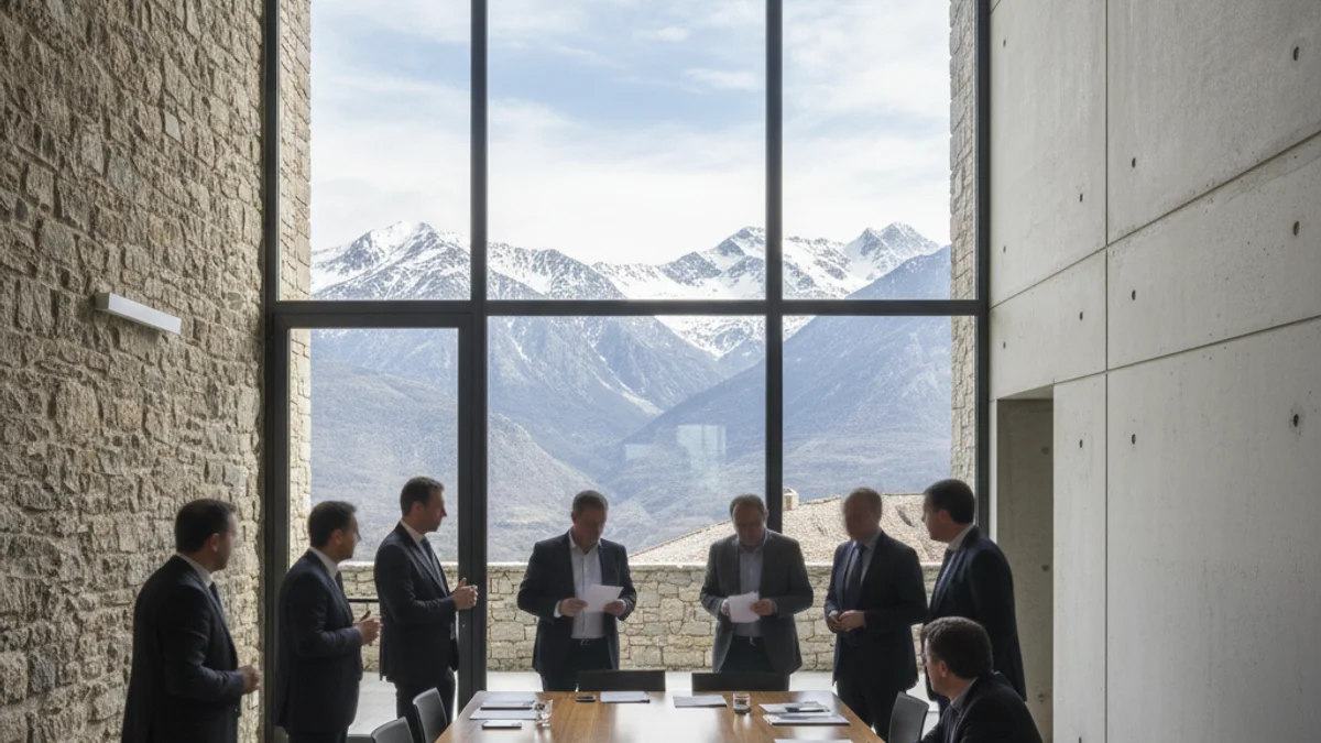 Vista general d'una reunió institucional en un municipi de muntanya a Catalunya.