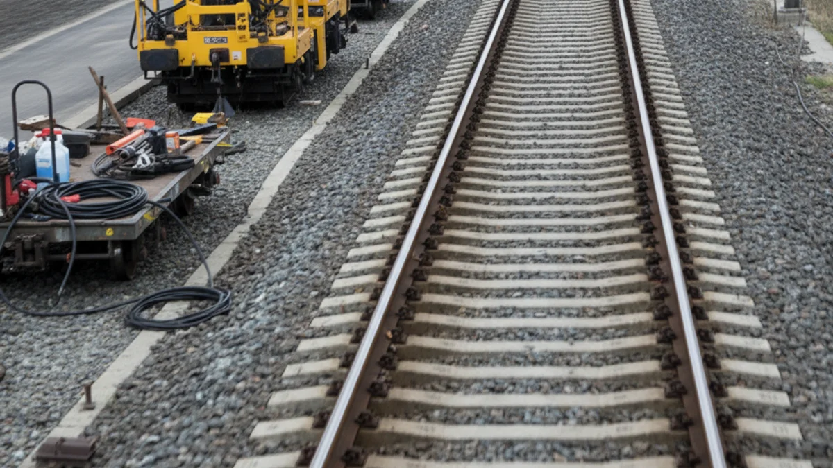 Imatge genèrica d'una via de tren d'alta velocitat amb un tren passant ràpidament, simbolitzant el manteniment.