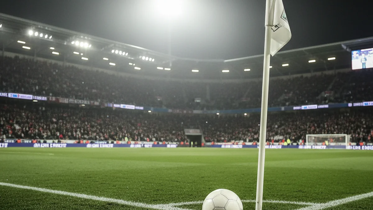 Imatge genèrica d'una pilota de futbol sobre la gespa d'un estadi il·luminat.