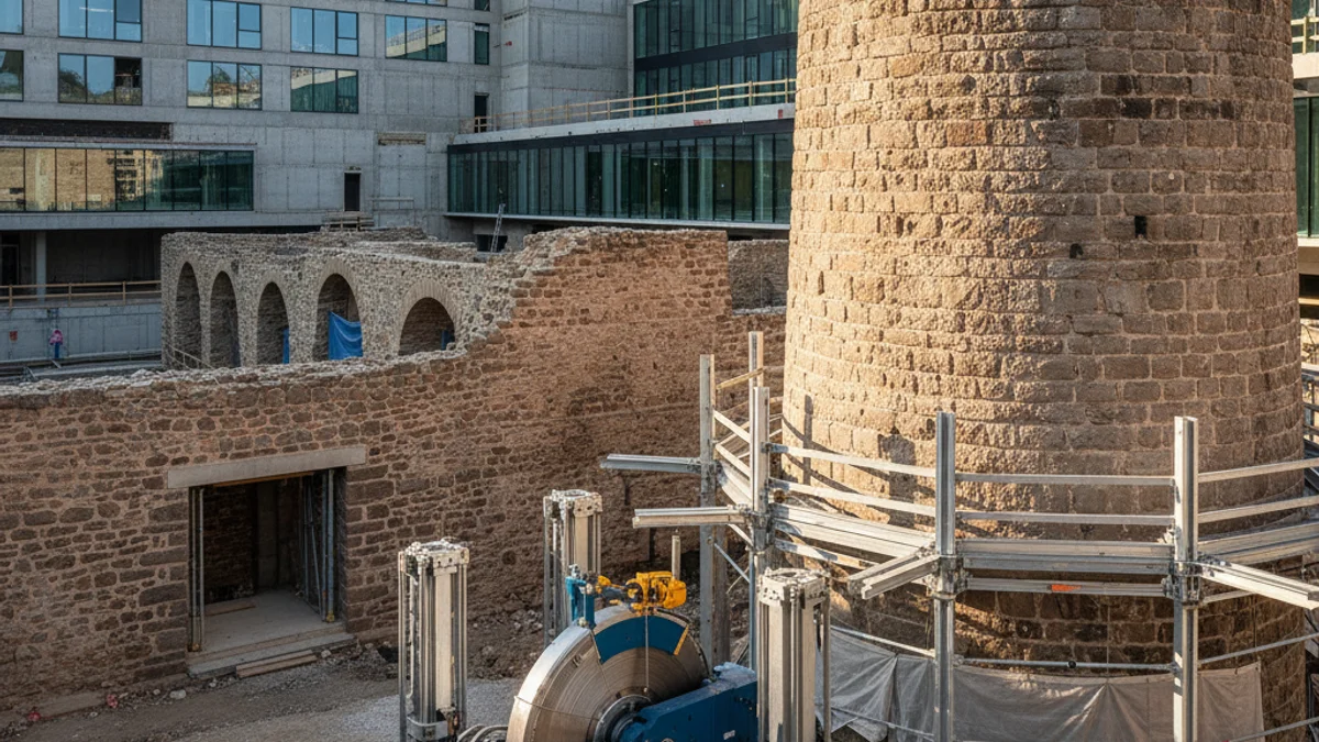 Imatge genèrica de les obres de fonamentació d'un edifici sanitari amb protecció de restes arqueològiques.