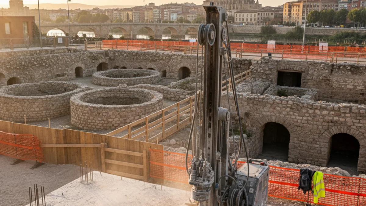 Imagen generica de las obras de cimentacion de un edificio con restos arqueologicos protegidos.