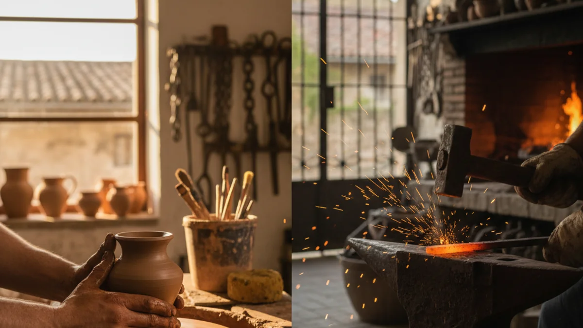 Imagen genérica de un joven artesano trabajando en un taller tradicional.