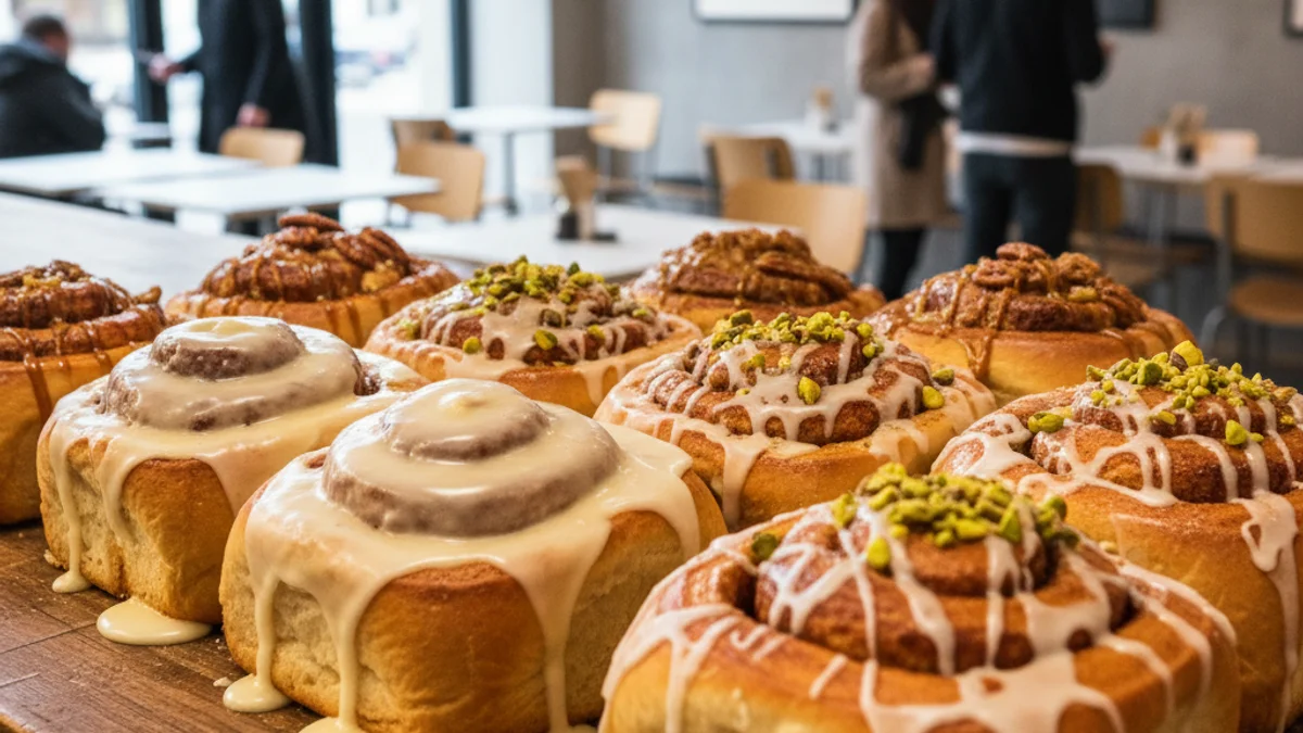 Imatge genèrica de diversos rotlles de canela artesanals exposats en una cafeteria moderna.